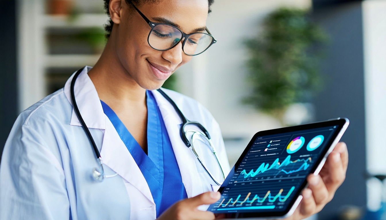 A healthcare professional confidently reviewing fi